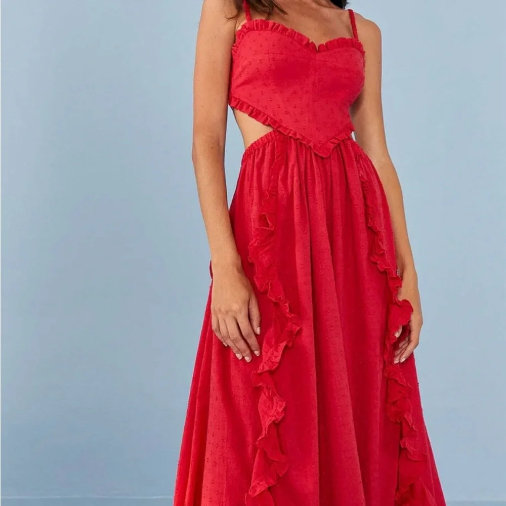 FARM Rio Red Ruched Cut Out Sundress - Picture 2 of 7